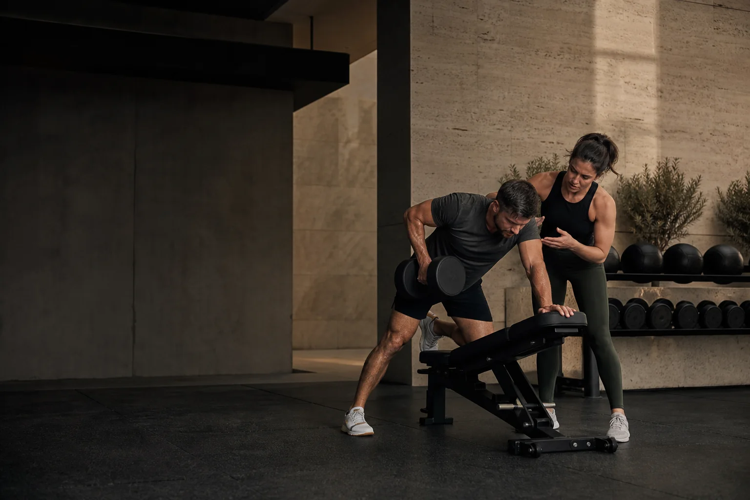 Personal coaching with equipment in a private gym